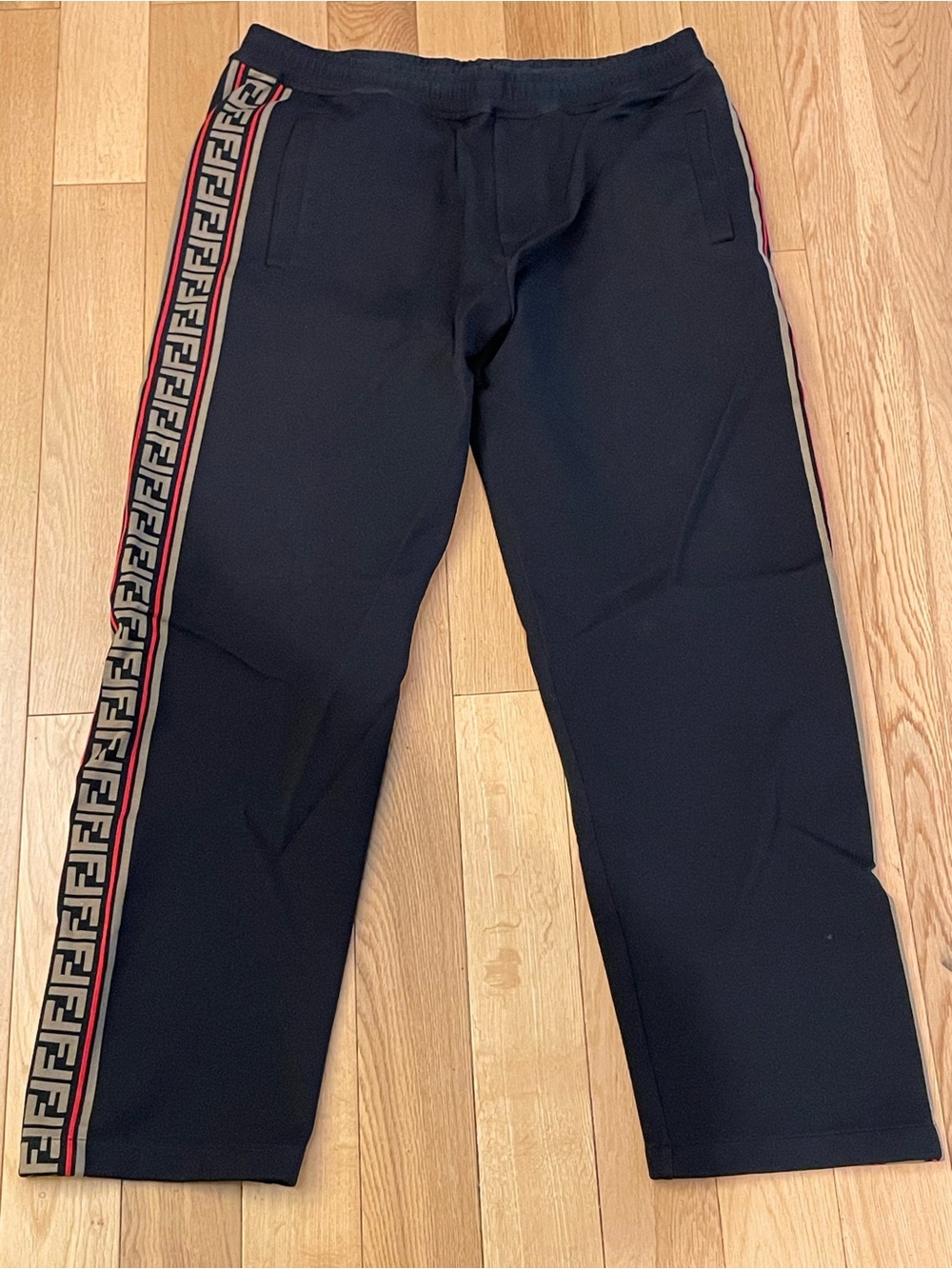 Fendi Black Joggers with FF Logo Tape and Red/Beige Trim